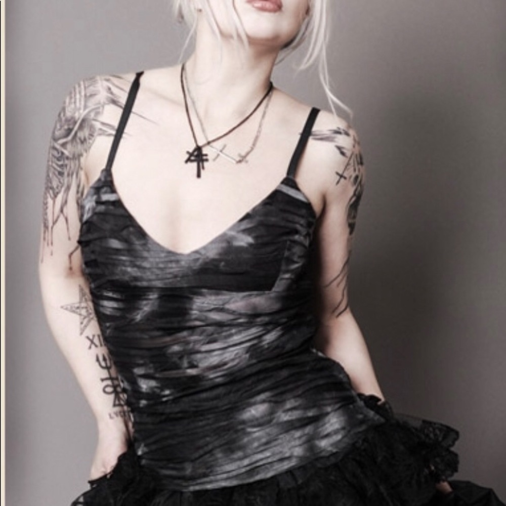 Heavy Red Couture shredded goth tank top